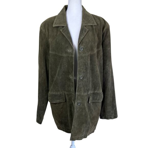 Jessica Holbrook Vintage Olive Green Thigh Length Suede Jacket Button Front - Picture 9 of 16